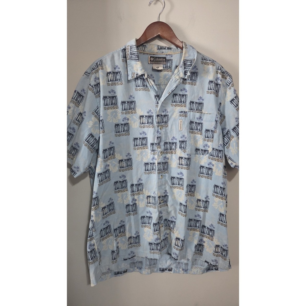 Columbia Hawaiian Ribbed Button Down‎ Summer Beach Vacation Size Xlarge